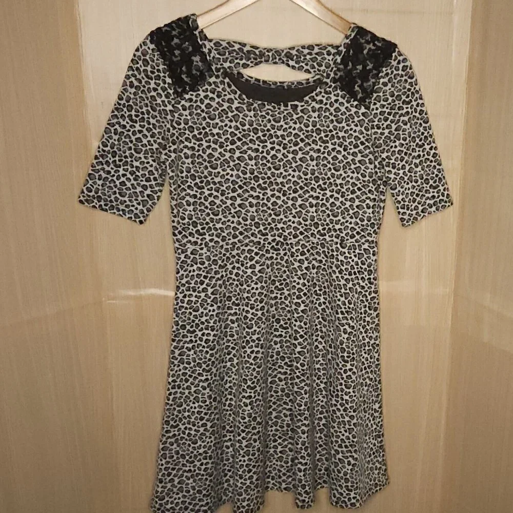 Xhilaration Girls Black White Cheetah Animal Print Fit Flare Dress 14-16